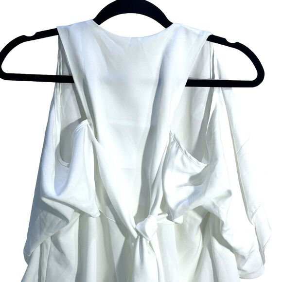 lorane Womens Designer Cold Shoulder Button Up Butterfly Sleeve Ivory Size Med - Picture 6 of 9
